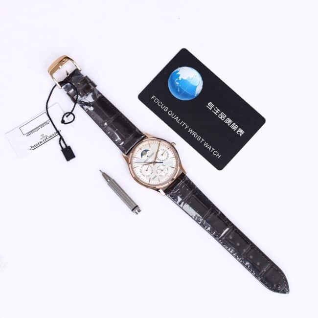 TW factory top-tier watch Jaeger-LeCoultre master moon phaserose goldwhite dial perpetual calendar automatic movement men's watch front view