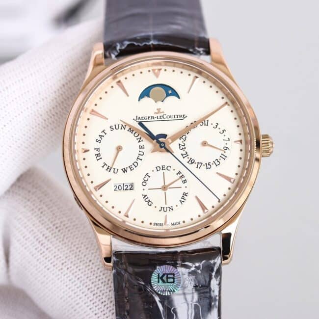 TW factory top-tier watch Jaeger-LeCoultre master moon phaserose goldwhite dial perpetual calendar automatic movement men's watch front view
