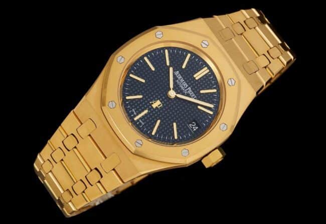top-tier watch Audemars PiguetRoyal Oak15202 two-hand mechanical movement gold plate blue bottom men's watch front view