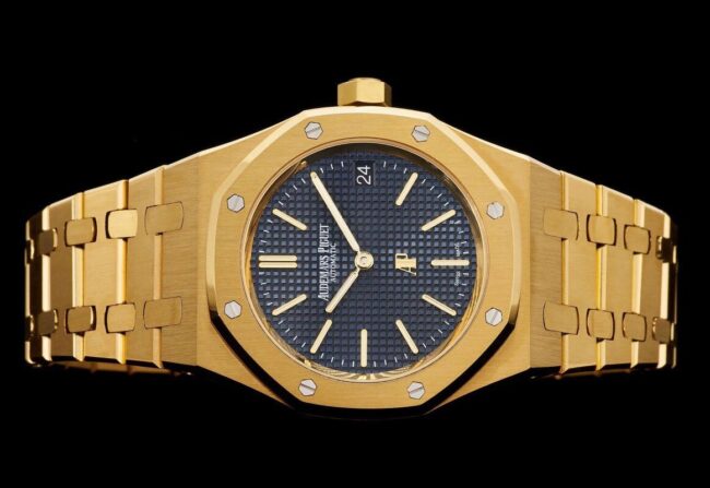 top-tier watch Audemars PiguetRoyal Oak15202 two-hand mechanical movement gold plate blue bottom men's watch front view