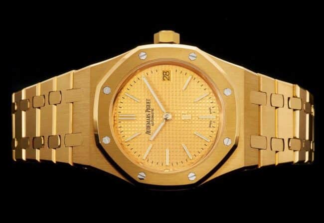top-tier watch Audemars Piguet super two-hand mechanical movement Royal Oak15202 gold plate yellow bottom men's watch front view