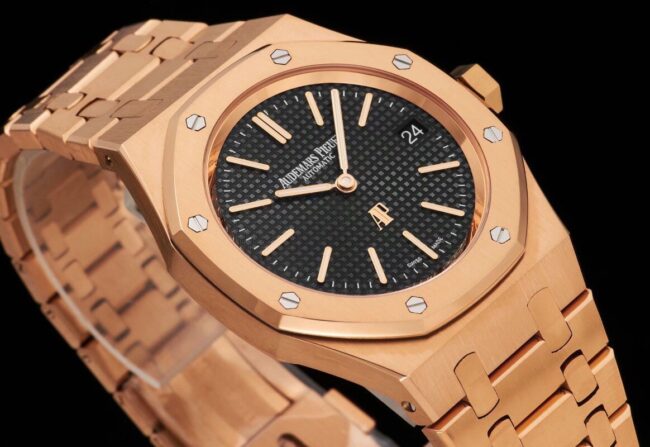 top-tier watch Audemars PiguetRoyal Oak15202rose gold plate black bottom men's watch super two-hand mechanical movement front view