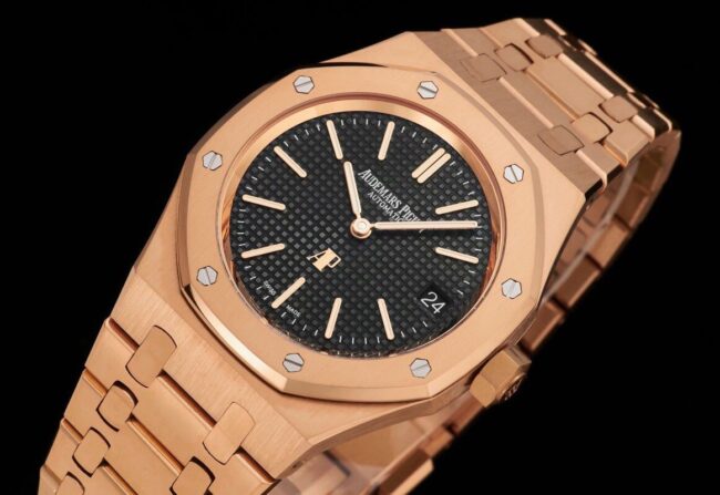 top-tier watch Audemars PiguetRoyal Oak15202rose gold plate black bottom men's watch super two-hand mechanical movement front view