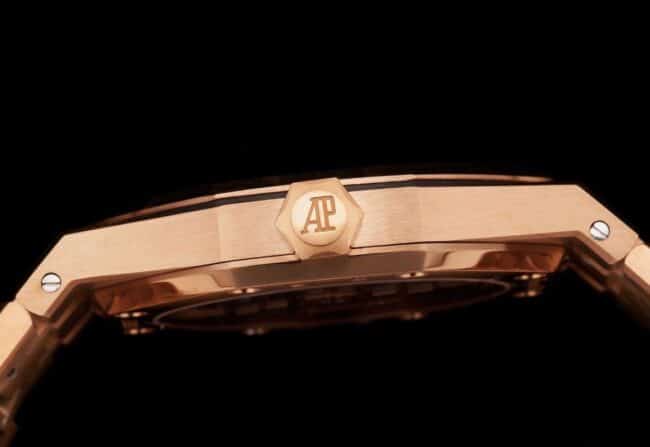 top-tier watch Audemars PiguetRoyal Oak15202rose gold plate black bottom men's watch super two-pin mechanical movement side view