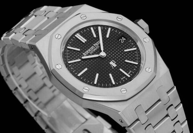 top-tier watch Audemars PiguetRoyal Oak super two-hand mechanical movement15202 white steel black bottom men's watch front view