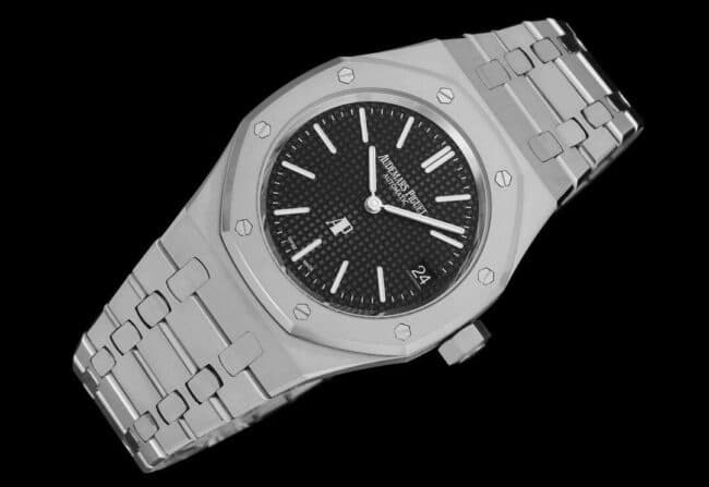 top-tier watch Audemars PiguetRoyal Oak super two-hand mechanical movement15202 white steel black bottom men's watch front view