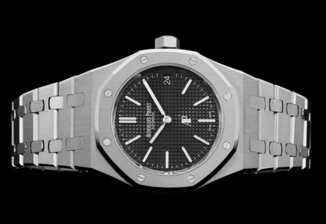 top-tier watch Audemars PiguetRoyal Oak super two-hand mechanical movement15202 white steel black bottom men's watch front view