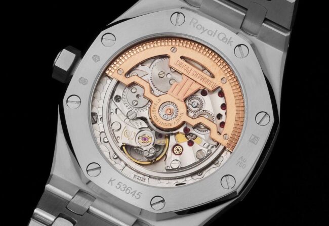 top-tier watch Audemars PiguetRoyal Oak two-hand mechanical movement15202 white steel blue bottom men's watch movement picture