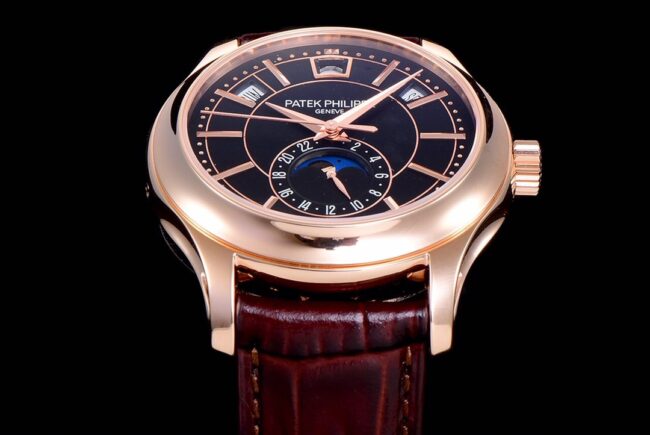 GR factory top-tier watch Patek Philippe5205G-013 rose gold plate blue bottom men's mechanical watch top-tier complex function series version front view