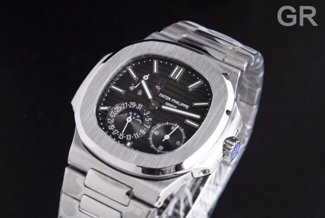 GR factory top-tier watch Patek Philippe5712GR king of steel white steel black bottom men's mechanical watch shocking debut front view