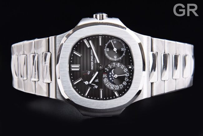 GR factory top-tier watch Patek Philippe5712GR king of steel white steel black bottom men's mechanical watch shocking debut front view