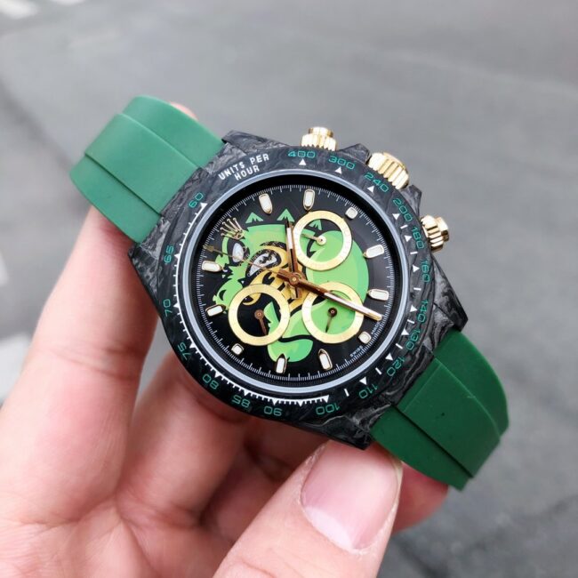 TW factory top-tier watch RolexROLEX universe chronographDaytona series carbon fiber black dial green bottom men's mechanical watch front view