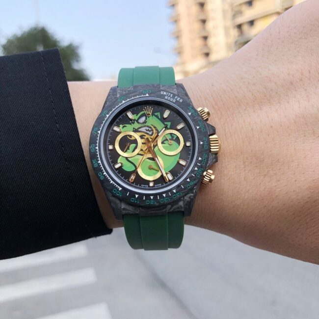 TW factory top-tier watch RolexROLEX universe chronographDaytona series carbon fiber black dial green bottom men's mechanical watch front view