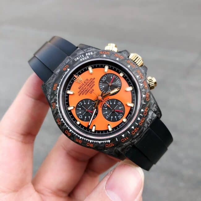 TW factory top-tier watch Rolex universe chronograph Daytona series carbon fiber customized version black dial orange bottom men's watch front view