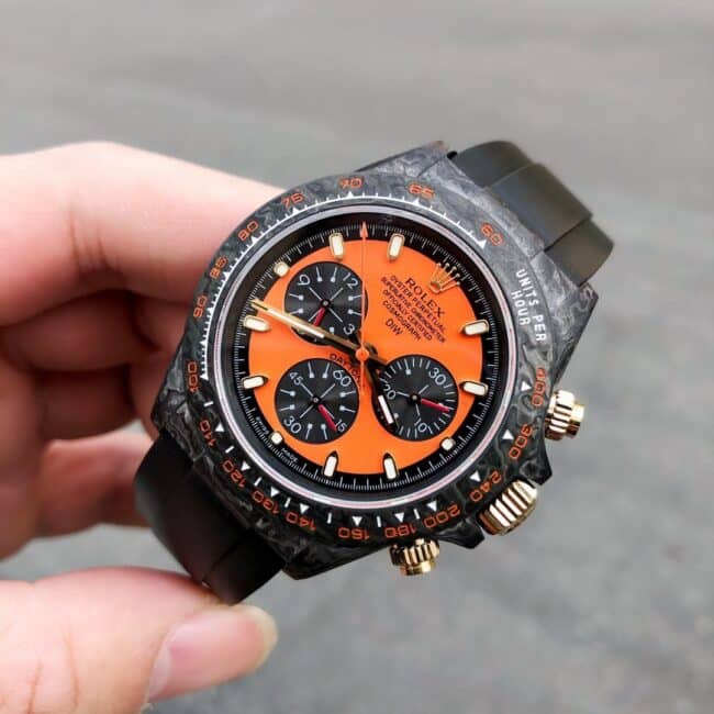 TW factory top-tier watch Rolex universe chronograph Daytona series carbon fiber customized version black dial orange bottom men's watch front view