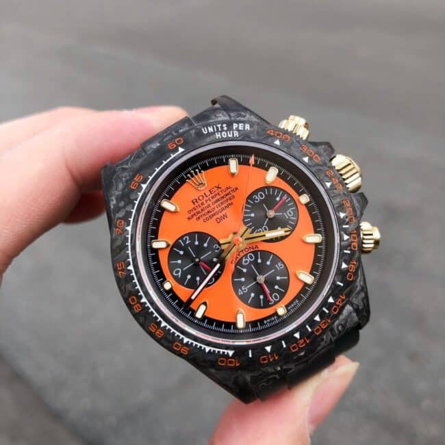 TW factory top-tier watch Rolex universe chronograph Daytona series carbon fiber customized version black dial orange bottom men's watch front view