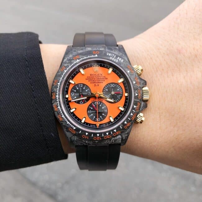 TW factory top-tier watch Rolex universe chronograph Daytona series carbon fiber customized version black dial orange bottom men's watch front view
