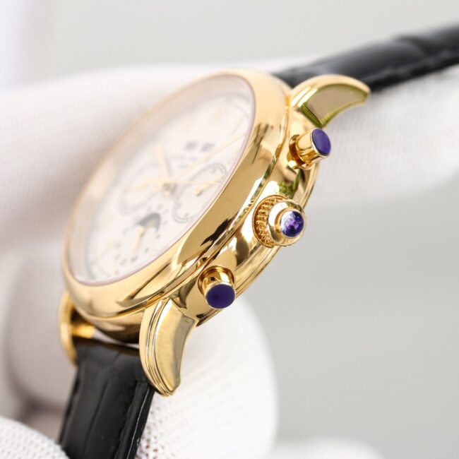 top-tier watch Patek Philippe super complex function chronograph series 18K gold white bottom men's mechanical watch side view