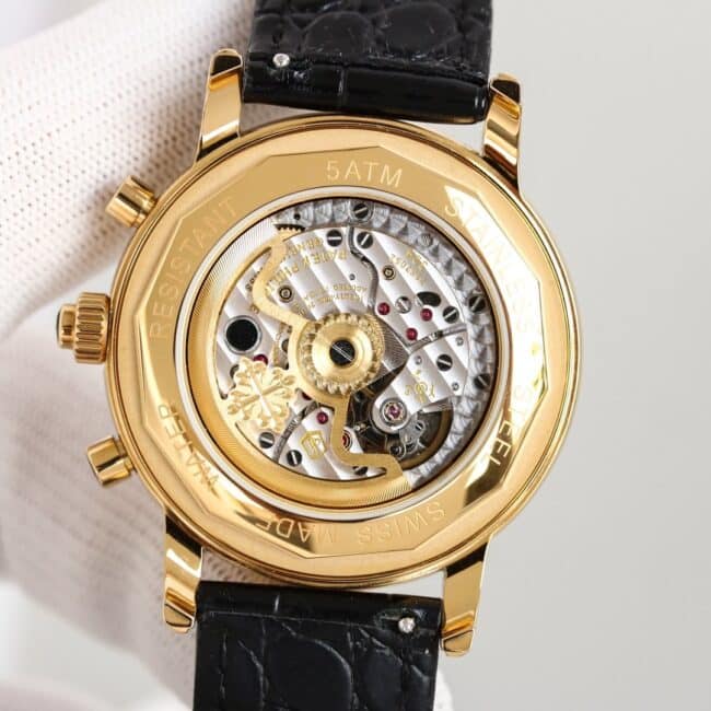 top-tier watch Patek Philippe super complex function chronograph series 18K gold white bottom men's mechanical watch movement picture
