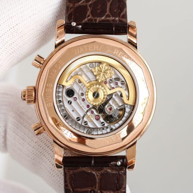 top-tier watch Patek Philippe rose gold white background complex function chronograph series men's mechanical watch movement picture