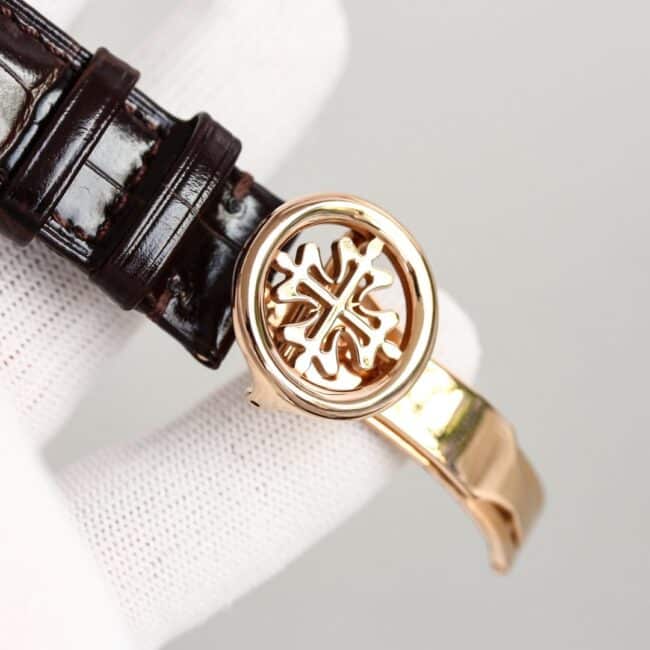 top-tier watch Patek Philippe rose gold white background complex function chronograph series men's mechanical watch clasp picture