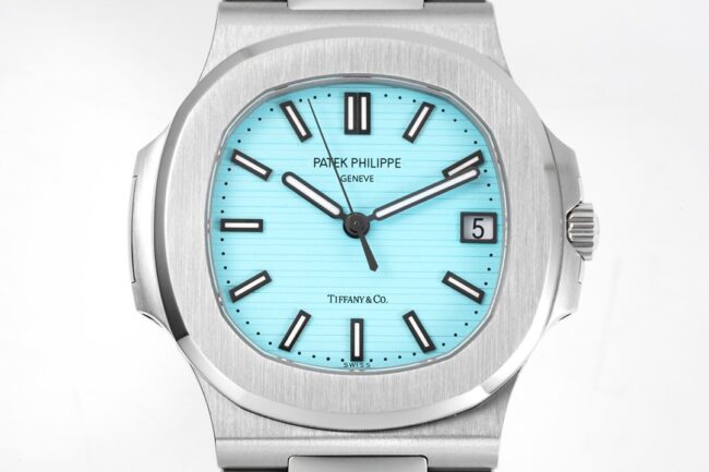 top-tier watch Patek Philippe 170th Anniversary Nautilus 5711 white steel blue bottom men's mechanical watch front view