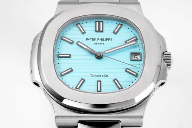 top-tier watch Patek Philippe 170th Anniversary Nautilus 5711 white steel blue bottom men's mechanical watch front view