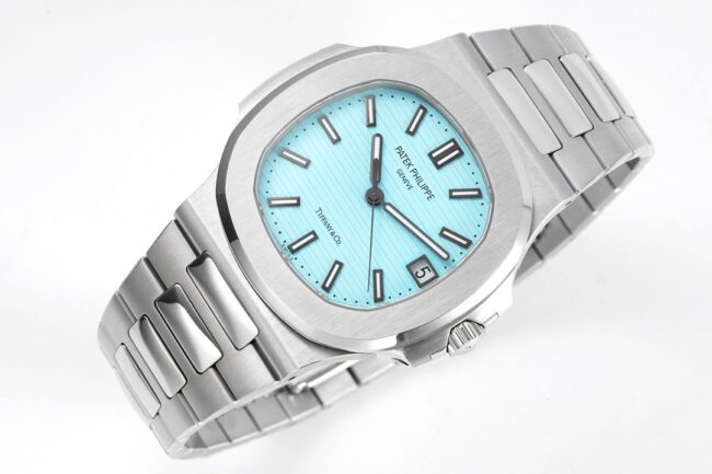 top-tier watch Patek Philippe 170th Anniversary Nautilus 5711 white steel blue bottom men's mechanical watch front view