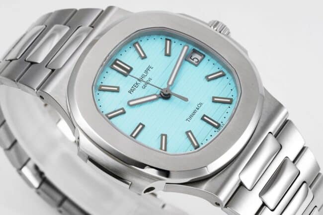 top-tier watch Patek Philippe 170th Anniversary Nautilus 5711 white steel blue bottom men's mechanical watch front view