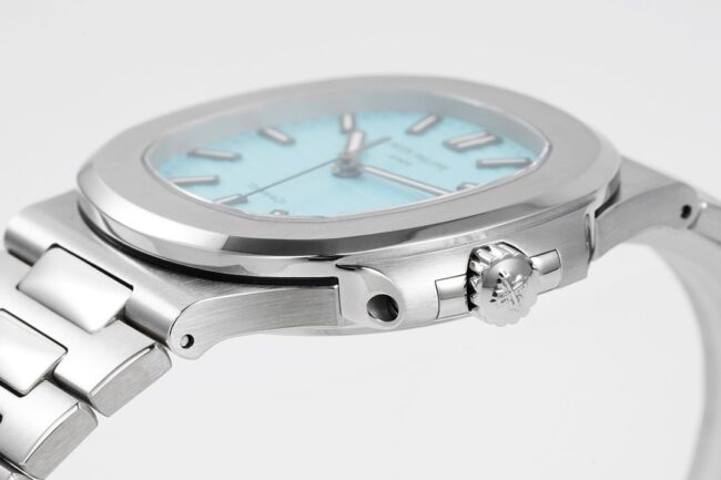 top-tier watch Patek Philippe 170th Anniversary Nautilus 5711 white steel blue bottom men's mechanical watch side view