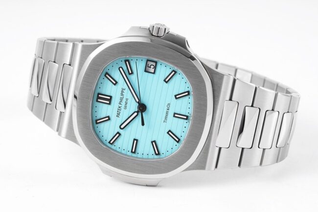 top-tier watch Patek Philippe 170th Anniversary Nautilus 5711 white steel blue bottom men's mechanical watch front view
