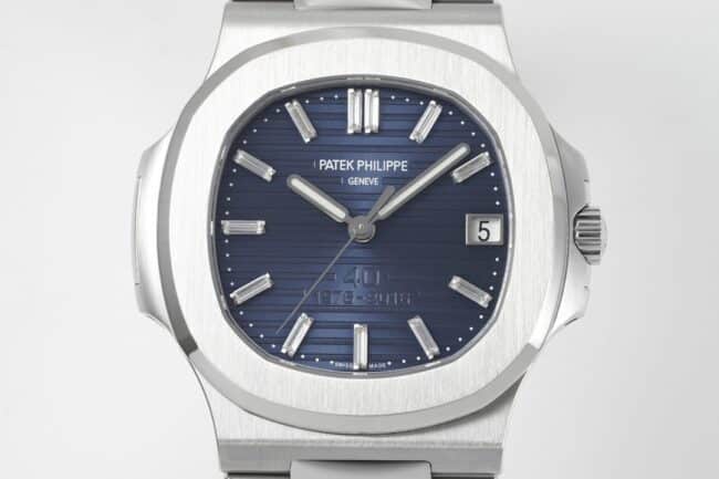 top-tier watch Patek Philippe Nautilus 40th anniversary white steel blue bottom men's mechanical watch front view