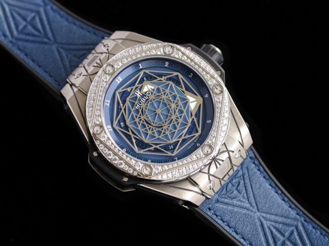 WWF factory top-tier watch Aerospace BigBang series K gold blue bottom ring diamond men's tattoo watch front view