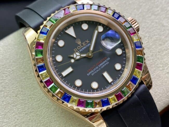 top-tier watch Rolex European customized version of jelly bean circle yacht five-color diamond diving men's watch front view