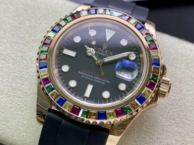 top-tier watch Rolex European customized version of jelly bean circle yacht five-color diamond diving men's watch front view