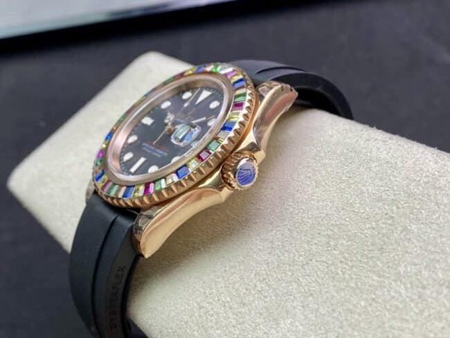 Top-tier watch Rolex European customized version of jelly bean circle yacht five-color diamond diving men's watch side view
