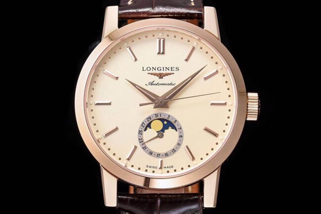 top-tier watch Longines classic retro series 1832 model white steel white bottom mechanical men's watch front view