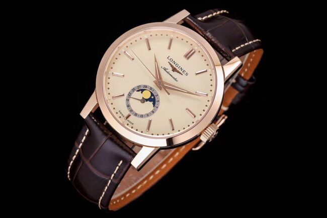 top-tier watch Longines classic retro series 1832 model white steel white bottom mechanical men's watch front view