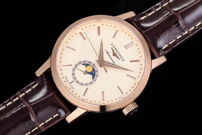 top-tier watch Longines classic retro series 1832 model white steel white bottom mechanical men's watch front view