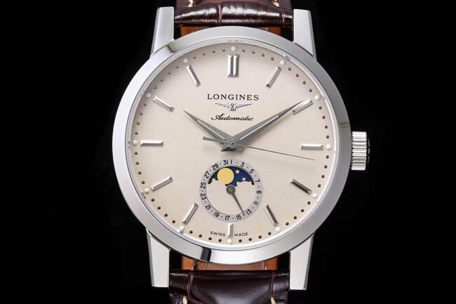 top-tier watch Longines classic retro series 1832 white steel white bottom mechanical men's watch front view