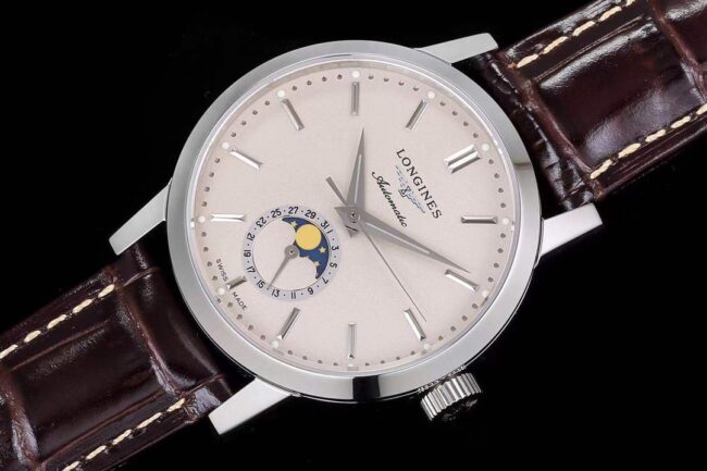 top-tier watch Longines classic retro series 1832 white steel white bottom mechanical men's watch front view