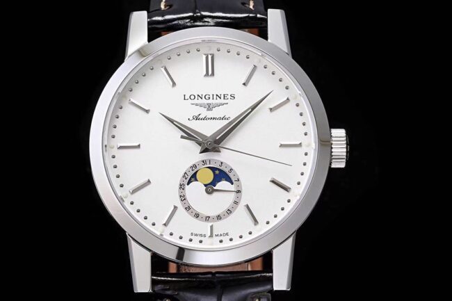 top-tier watch Longines classic retro series white steel white bottom 1832 model mechanical men's watch front view