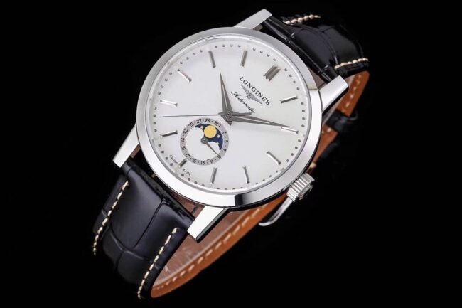 top-tier watch Longines classic retro series white steel white bottom 1832 model mechanical men's watch front view