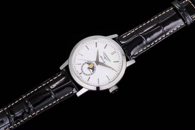 top-tier watch Longines classic retro series white steel white bottom 1832 model mechanical men's watch front view