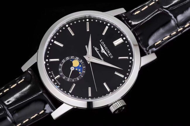 top-tier watch Longines classic retro series 1832 model white steel black bottom mechanical men's watch