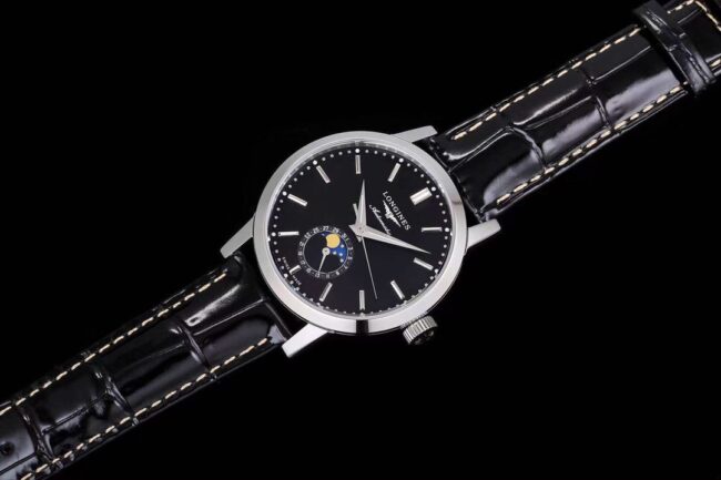 top-tier watch Longines classic retro series 1832 model white steel black bottom mechanical men's watch front view