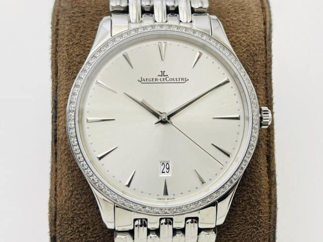 top-tier watch Jaeger-LeCoultre ultra-thin master series white steel white bottom men's watch front view