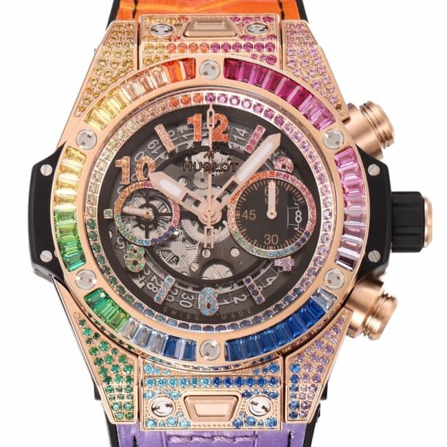 top-tier watch Hublot watch BIG BANG Unico big bang series rainbow full diamond men's watch front view