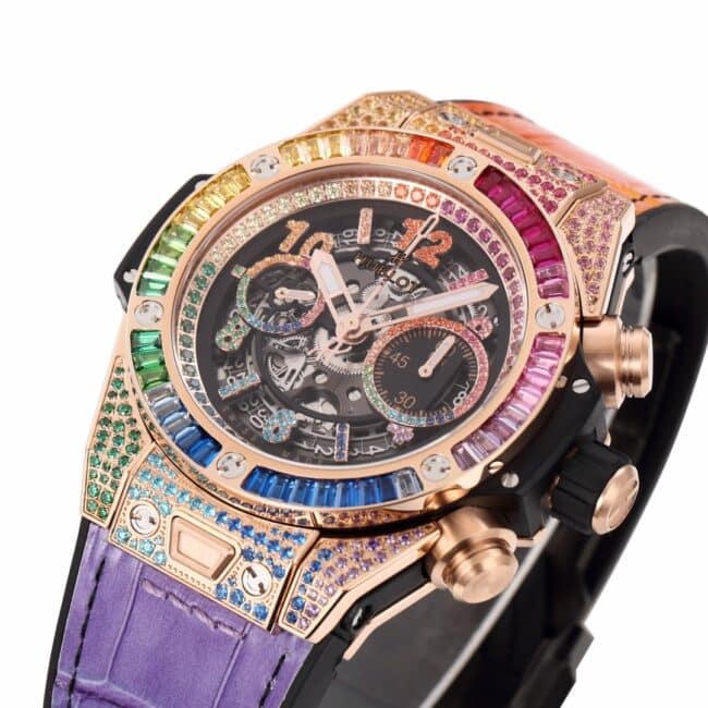 top-tier watch Hublot watch BIG BANG Unico big bang series rainbow full diamond men's watch front view