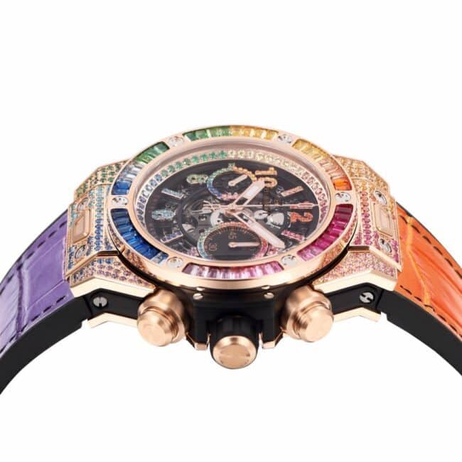top-tier watch Hublot watch BIG BANG Unico big bang series rainbow full diamond men's watch side view